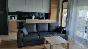 ein Wohnzimmer mit einem Sofa und einem Tisch in der Unterkunft Apartament LUXON 4 in Kielce