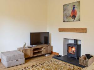 un salon avec une télévision et une cheminée dans l'établissement The Lodge, à Linlithgow