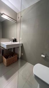 a bathroom with a sink and a toilet at Ático de diseño con terraza en el centro de Olot in Olot