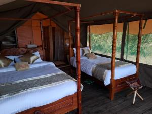 a bedroom with two beds in a tent at Tayari Luxury Tented Camp - Mara in Sekenani