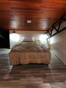uma cama num quarto com tecto em madeira em Edificio Itasu - 4to - alquileres temporales em Posadas