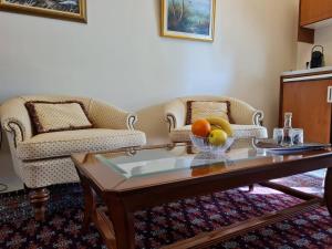 a living room with two chairs and a coffee table at Papastavrou Apartments in Kalavrita