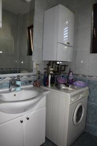 ein Badezimmer mit einem Waschbecken und einer Waschmaschine in der Unterkunft HSH Apartments in Sarajevo
