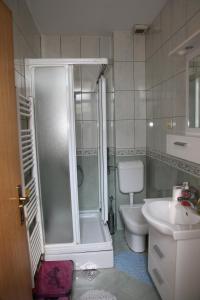 ein Bad mit einer Dusche, einem WC und einem Waschbecken in der Unterkunft HSH Apartments in Sarajevo
