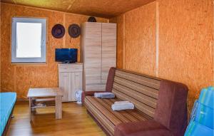 ein Wohnzimmer mit einer Bank und einem TV in der Unterkunft Gorgeous Home In Biskupiec With Kitchen in Biskupiec