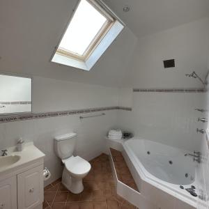 a bathroom with a toilet and a tub and a sink at Valley of the Waters B&B in Wentworth Falls