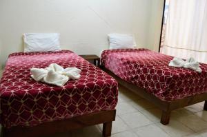 - deux lits assis l'un à côté de l'autre dans une pièce dans l'établissement Hotel Casa Genesis, à Oaxaca