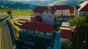 an overhead view of a house with a red roof at Hiša Pep's in Ivanjkovci