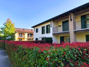 uma sebe de flores vermelhas em frente a um edifício em Residence Ca' dei Dogi em Martellago