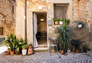an entrance to a building with potted plants at Angolo Della cei in Terricciola