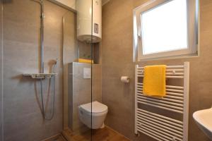 a bathroom with a shower and a toilet and a sink at Apartments Julia in Čižići +34 photos