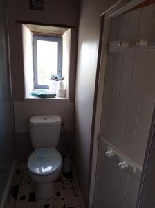 a small bathroom with a toilet and a window at Maison atypique et charmante in Pleugueneuc