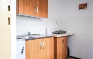 a kitchen with a sink and wooden cabinets at Holiday Home Morag Kretowiny V in Pojezierce