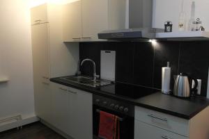 a small kitchen with a sink and a stove at Ferienwohnung Eisblick in Braunlage