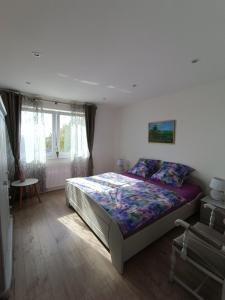 a bedroom with a bed and a window at Ferienwohnung zum Wohlfühlen in Lengerich