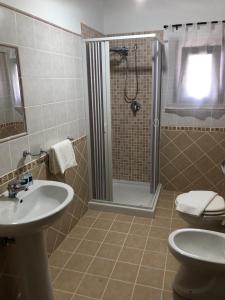 a bathroom with a shower and a sink and a toilet at U Puzzu Ranne in Buseto Palizzolo
