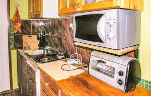 a kitchen with a microwave and a toaster oven at Stunning Home In Lidzbark Warminski With 2 Bedrooms in Blanki