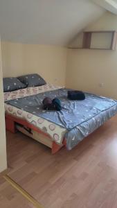 ein Bett in einem Zimmer mit zwei Taschen darauf in der Unterkunft Resetovac in Batočina