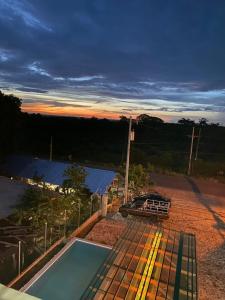 a view of a swimming pool on the roof of a house at Hotel y Restaurante Virgen de Fátima in La Ceiba