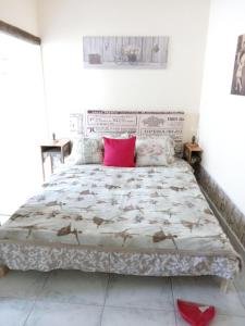 的住宿－Casa Carolina A Bit different，一间卧室配有一张带粉红色枕头的大床