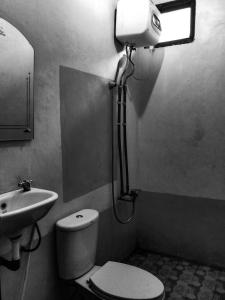 a bathroom with a shower and a toilet and a sink at Lucas Authentic Lodge in Bajawa