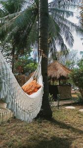 a hammock hanging from a palm tree at Selvática in Gili Islands