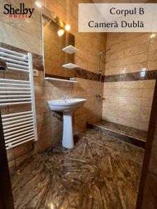 a bathroom with a sink and a mirror at Hotel Sinner's Shelby in Corabia