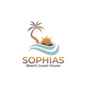 a resort logo with a palm tree and a beach guest house at Sophias Beach Guest House in El Nido