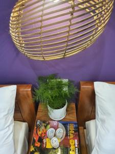a table with a plate of food and a window at Abalone House Quy Nhơn in Quy Nhon