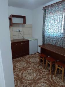 a kitchen with a piano and a table and chairs at Shaarei Zion in Umanʼ