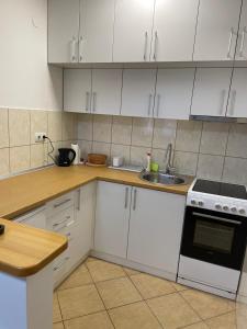 a kitchen with white cabinets and a sink at SIMIKIC Z in Bijeljina