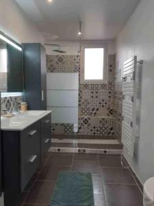 ein Badezimmer mit einer Dusche, einem Waschbecken und einer Badewanne in der Unterkunft Appartement avec climatisation proche du centre in Morières-lès-Avignon