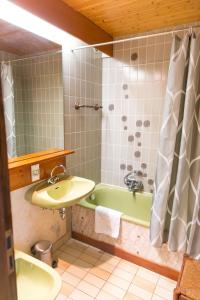 ein Badezimmer mit einem Waschbecken und einer Badewanne in der Unterkunft Le Freudeneck in Wangenbourg