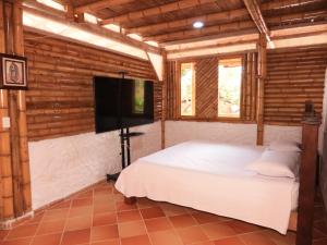 a bedroom with a bed and a flat screen tv at Villa Jardines de la Monarca in Rivera