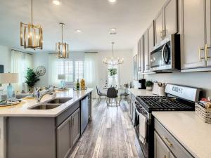 uma cozinha com um lavatório e um fogão forno superior em Luxurious Villa near Disney with Resort Amenities em Davenport