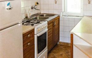 a kitchen with a stove and a sink at Awesome Home In Choczewo With 4 Bedrooms in Lubiatowo