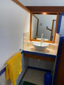 a bathroom with a sink and a mirror at Bellevue Raiatea in Uturoa