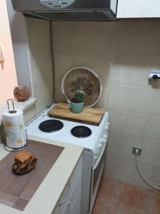 a kitchen with a stove top oven in a room at Little Sea Stars, Tivat in Tivat