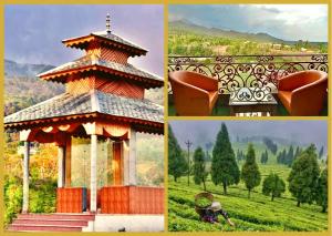 a collage of four pictures of a gazebo at Jai Hotel By Boho in Pālampur