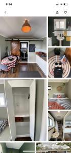 a collage of photos of a kitchen and a living room at Tiny Home on a Hill in Heathcote