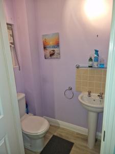 een badkamer met een toilet en een wastafel bij Sunny House in Haydock