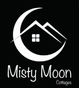 un logo bianco di una casa e della luna di Misty Mud House a Idukki