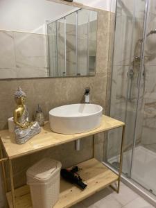 ein Bad mit einem Waschbecken und einer Dusche in der Unterkunft Suite Fimabechi in Bari