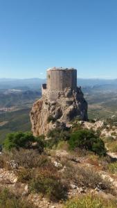 un château au sommet d'une montagne rocheuse dans l'établissement La petite étape, à Duilhac-sous-Peyrepertuse