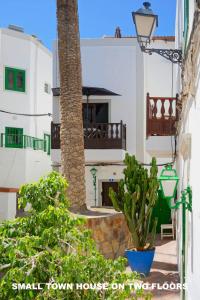 een klein herenhuis op twee verdiepingen met een palmboom bij The Palm House in Puerto de Mogán