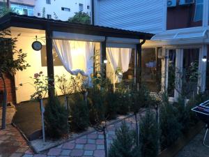 a garden with christmas trees and plants in front of a house at Casa Vladimirescu in Drobeta-Turnu Severin