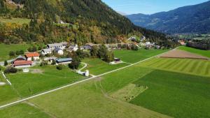 an aerial view of a village in a green field at Ferienwohnungen Rosi in Kleblach