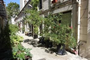 ulica z doniczkami na boku budynku w obiekcie Cité Pilleux - Cozy Apartment in a private lane w Paryżu