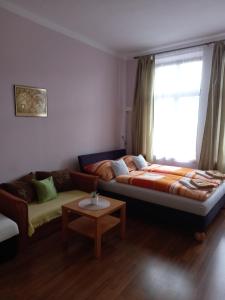 ein Wohnzimmer mit einem Sofa und einem Bett in der Unterkunft Apartmán Maršík in Náchod