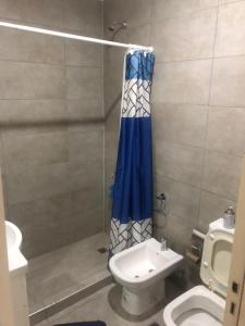 a bathroom with a shower with a toilet and a sink at punto de encuentro in Corrientes